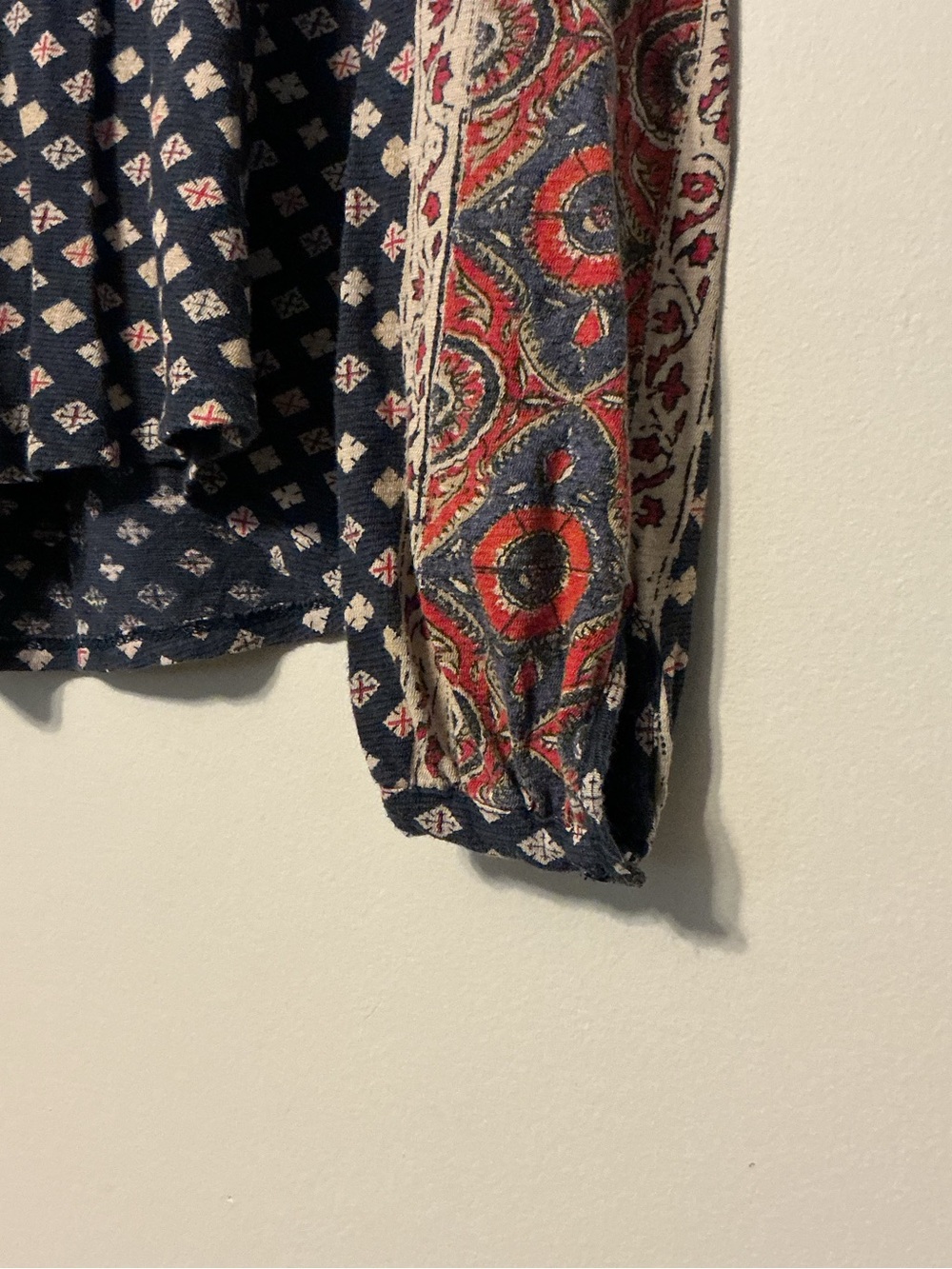 Lucky Brand Navy Printed Boho V-Neck Top with Red Accent - Picture 3 of 8